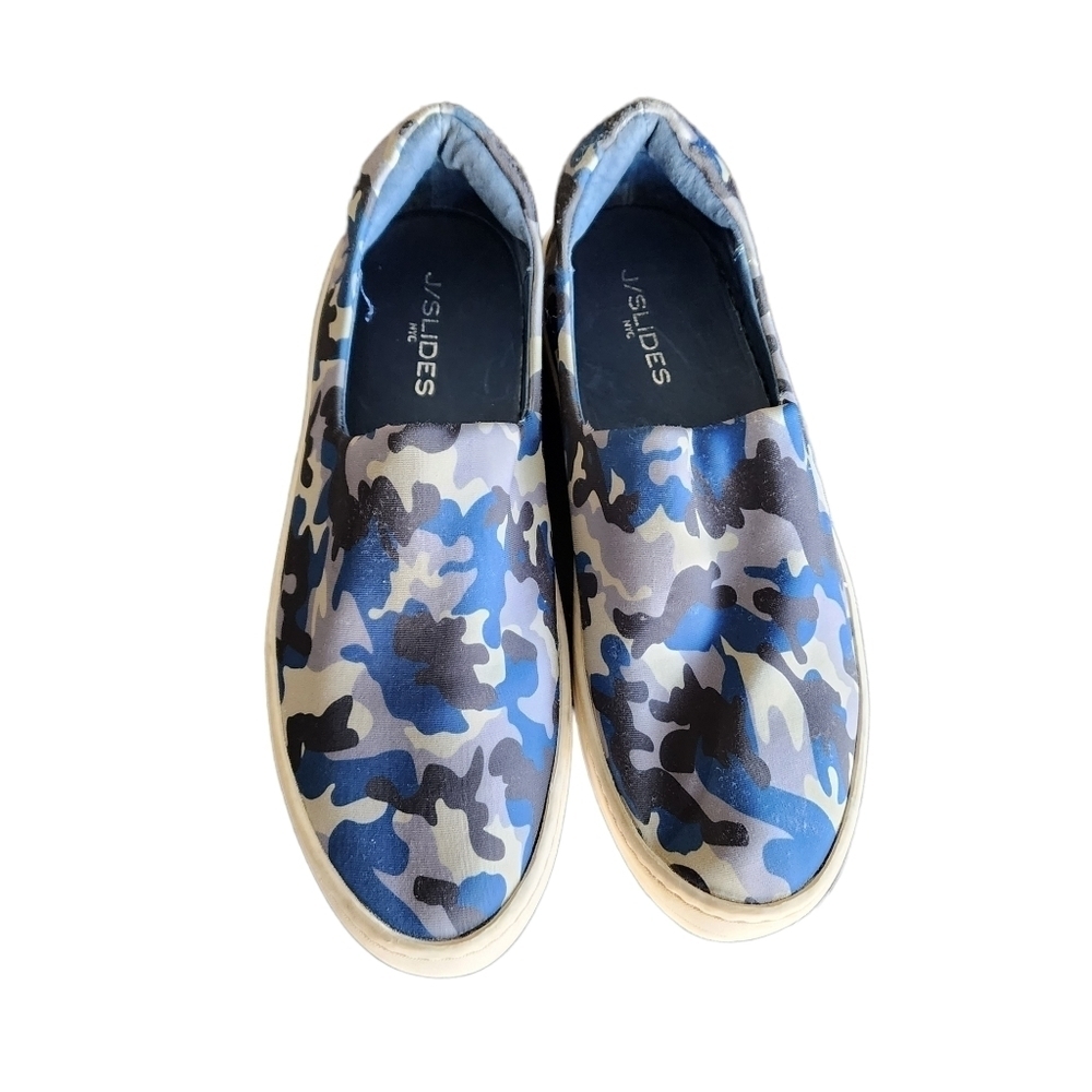 J/ Slides Blue Camo Slip On Shoes